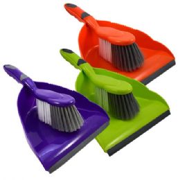 48 Bulk Dust Pan W/ Brush Asst Colors