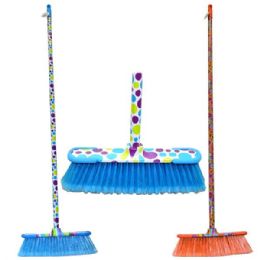 24 Bulk Broom Printed Design Sticks Hd W/rubber Bumpers
