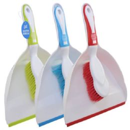 48 Bulk Dust Pan W/ Brush Asst Colors