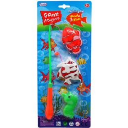 72 Bulk 14 " 4pc Fishing Game Set On Blister Card, 2 Assrt Clrs