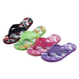 48 Bulk Girls Camo Printed Flip Flop (assorted Colors)