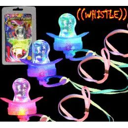 24 Bulk Led Flashing Novelty Pacifiers W/whistle