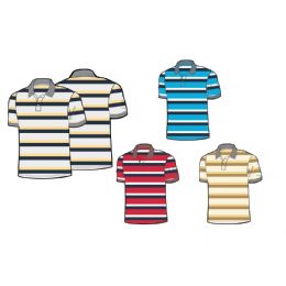 24 Bulk Mens 100% Cotton Striped Polo Shirt