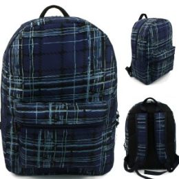 24 Bulk 17" Padded Backpack In A Blue Plaid Print