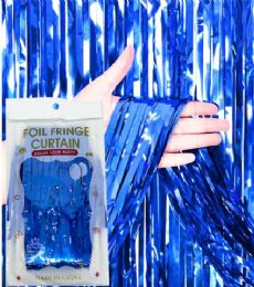 96 Bulk BLUE 3X7FT PLAIN FOIL FRINGE CURTAIN
