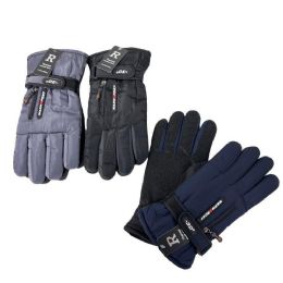 60 Bulk Men's Lined Waterproof Snow Gloves With Zipper [solid Colors]