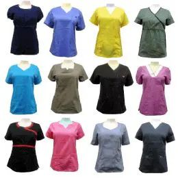 48 Bulk Scrub Tops Solid Colors Assorted Colors