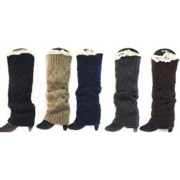 12 Bulk Wholesale Knitted Long Boot Topper Leg Warmer With Lace Trim