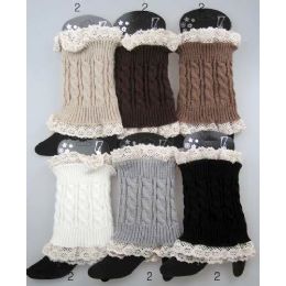 12 Bulk Wholesale Cable Knitted Lace Trim Boot Toppers Leg Warmers