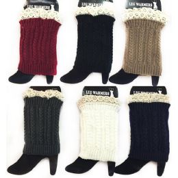 48 Bulk Braid Knitted Solid Color Boot Topper Leg Warmer Lace