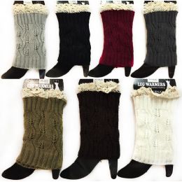 12 Bulk Wholesale Knitted Boot Topper Leg Warmer Solid Color With Lace