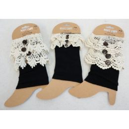 12 Bulk Wholesale Black Color Boot Topper With Assorted Size Crochet