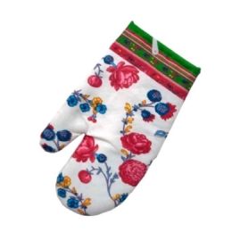 96 Bulk Red Flowers Style Oven Mitts 13x6 in