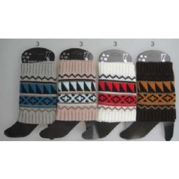 48 Bulk Aztec Design Short Boot Topper Assorted Colors