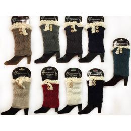 12 Bulk Wholesale Knitted Boot Topper With Buttons Lace Leg Warmer