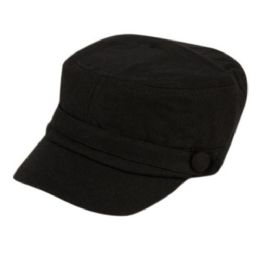 24 Bulk Solid Black Military Cadet Hat