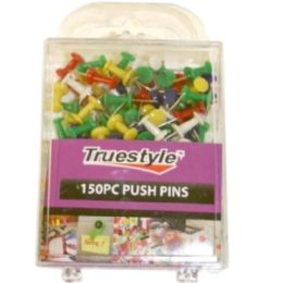 96 Bulk 150 Piece Push Pins In Plastic Case