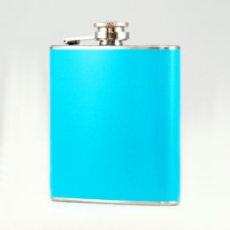 5 Bulk Hip Flask Holding 6 oz - Pocket Size Stainless Steel Rustproof Screw-On Cap - Baby Blue Finish
