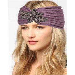 12 Bulk Fashion Knit Headband With Sequence Flower Trim
