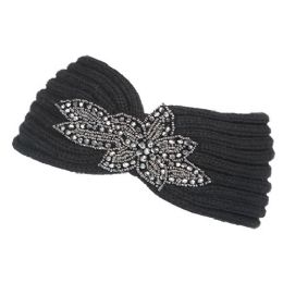 12 Bulk Fashion Knit Headband With Sequence Flower Trim