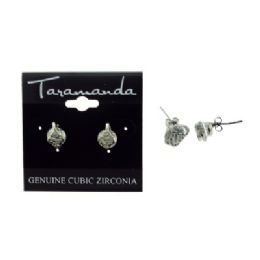 60 Bulk Silver Tone Cubic Zirconia Stud Earrings With A Delicate Metal Design Topping The Stone