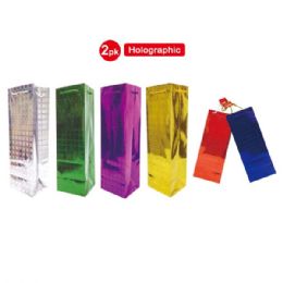 72 Bulk 2 Pack Hologram Wine Bag 5x14.25x4"