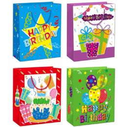 144 Bulk Birthday Gift Bag Glitter Large