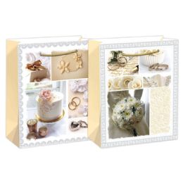 144 Bulk Weddding Glitter Gift Bag Large