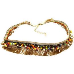 60 Bulk Embroidered Ribbon With Loop Fringe And Multi Color Beads