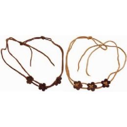 60 Bulk Necklace Assorted Tan Brown Leather Strips With Assorted Tan Brown Florets