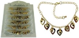 72 Bulk GolD-Tone Chain With Heart Shaped Dangle And Round Faceted Accents
