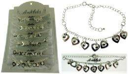 36 Bulk Silver Tone Chain With Heart Shaped Dangle And Round Faceted Accents