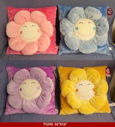12 Bulk 16" X 16" Stuffed Sun Flower Pillow