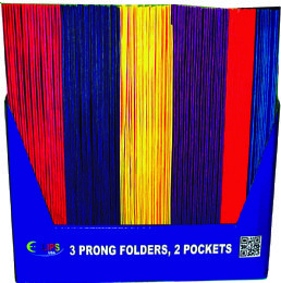 100 Bulk 2 Pocket Folders, With Prongs, Asst. Colors, in Display