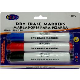 36 Bulk Thick Dry Erase Marker, 3pk.  Black, Blue, REd. Chisel Tip