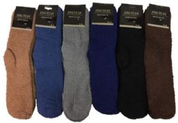 12 Bulk Men's Solid Color Fuzzy Sock