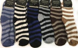 96 Bulk Man Fuzzy Socks With Stripes Assorted