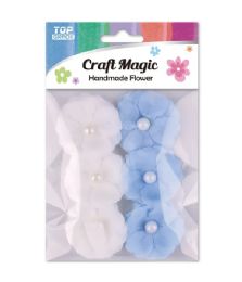 288 Bulk 2" 6-Piece Satin flower White Light Blue