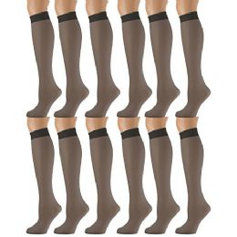 12 Bulk Yacht & Smith Women's 20 Denier Opaque Off Black Knee High Dress Socks