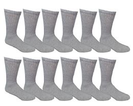 12 Bulk Yacht & Smith Men's Cotton Diabetic Gray Crew Socks Size 13-16