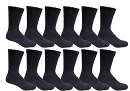 12 Bulk Yacht & Smith Men's Loose Fit NoN-Binding Soft Cotton Diabetic Black Crew Socks Size 13-16