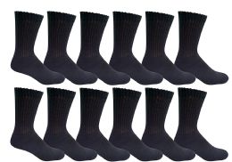 6 Bulk Yacht & Smith Men's Loose Fit NoN-Binding Soft Cotton Diabetic Black Crew Socks Size 13-16