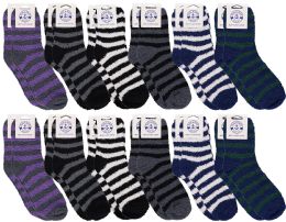 12 Bulk Yacht & Smith Men's Assorted Colored Warm & Cozy Fuzzy Socks