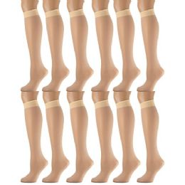 12 Bulk Yacht & Smith Women's 20 Denier Opaque Tan Knee High Dress Socks