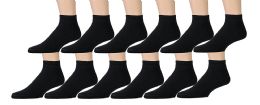 12 Bulk Yacht & Smith Men's Cotton Black Quarter Ankle Socks