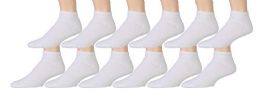 12 Bulk Yacht & Smith Men's Cotton Diabetic White Ankle Socks Size 13-16