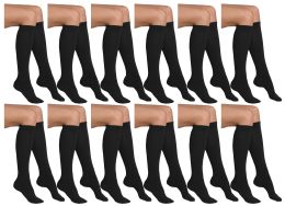 12 Bulk Yacht & Smith Girl's Black Knee High Socks