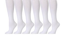 6 Bulk Yacht & Smith Girls Cotton Knee High White Socks