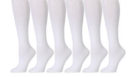 6 Bulk Yacht & Smith Girls Knee High White Socks
