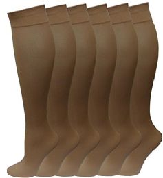 6 Bulk Yacht & Smith Women's 20 Denier Opaque Beige Knee High Dress Socks